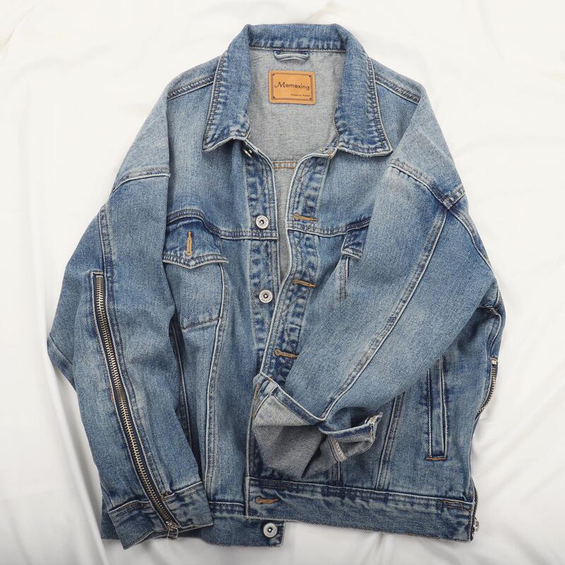 Itbbcyx Korean Style Loose Plus-Size Denim Jacket for Women with Zipper and Long Sleeves, Trendy Ins Style for Spring, Autumn, and Winter 2025