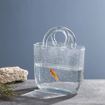 Spanish wind transparent lifting bag shaped glass vase softly installed light and luxurious swing piece gold fish tank water raising flower floral flower