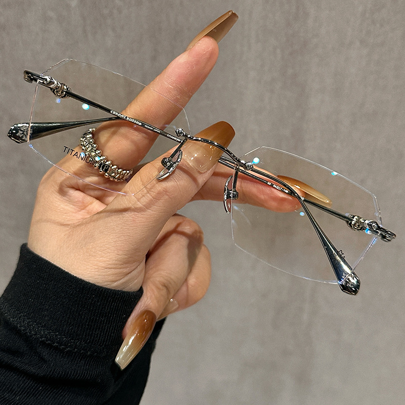Korean Gm Pure Titanium Rimless Glasses for Nearsightedness, High-End Feel, Customizable Prescription, Stylish and Handsome, Makes Big Faces Look Slimmer, for Women Korean Gm Pure Titanium Rimless Glasses for Nearsightedness, High-End Feel, Customizable Prescription, Stylish and Handsome, Makes Big Faces Look Slimmer, for Women