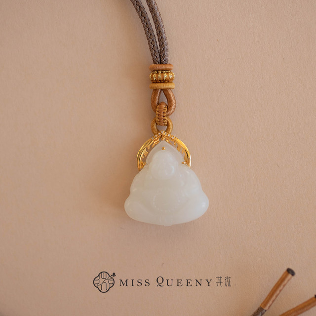 MissQueeny Qiwei|18K gold and white jade Buddha pendant braided rope new Chinese style elegant