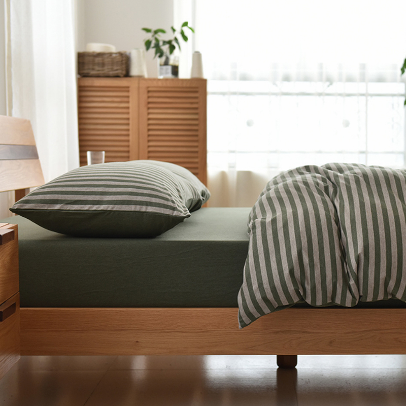 Japanese striped Tianzhu cotton four-piece set of pure cotton naked sleeping bedding