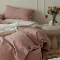 Category A washed cotton pure color button with four sets 1 5m bed sheet with four pieces of lotus root powder pure color button