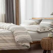 Button type Bohemian cotton four piece retro flower double quilt cover cover simple 1 5m2 bed