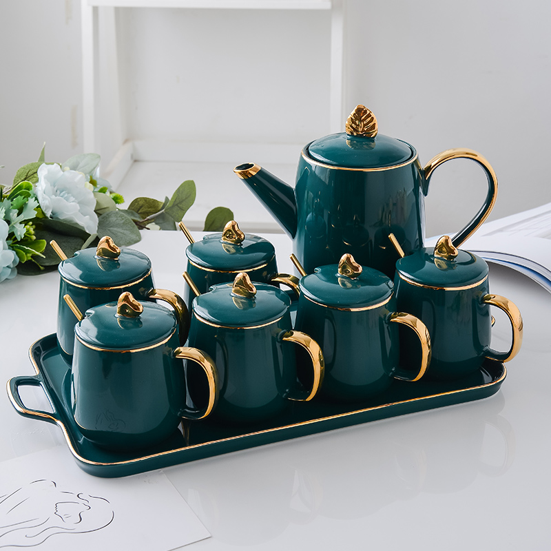Ceramic Home Suit Light Lavish Drinking Water Cups Living-room Tea Tea Teapot Tea Cups Water Cups Nordic style with trays-Taobao