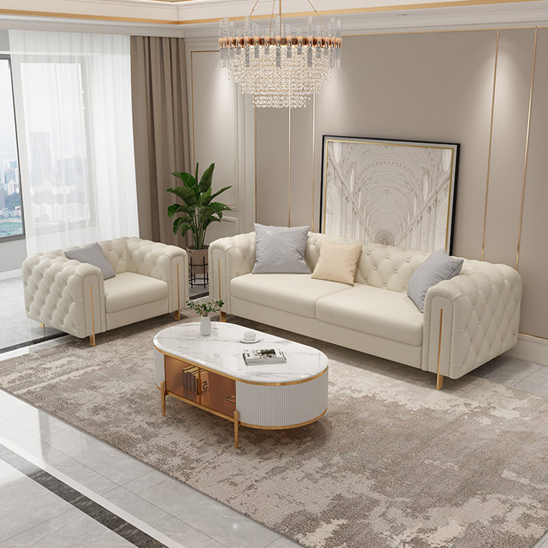 Light and luxurious postmodern minimalist luxury living room cloth art size family tech cloth genuine leather corner-style sofa composition