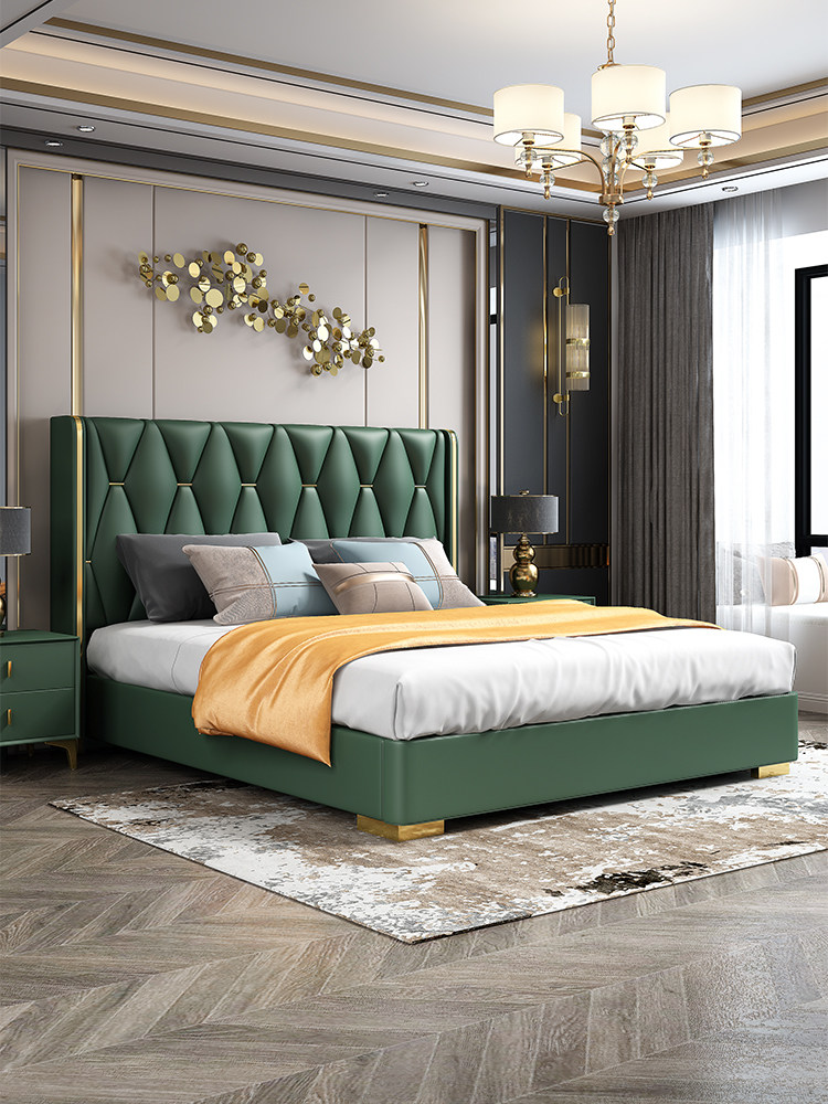 High-end atmospheric light luxury master bedroom modern minimalist style leather 1 8 double wedding bed 2021 new net red
