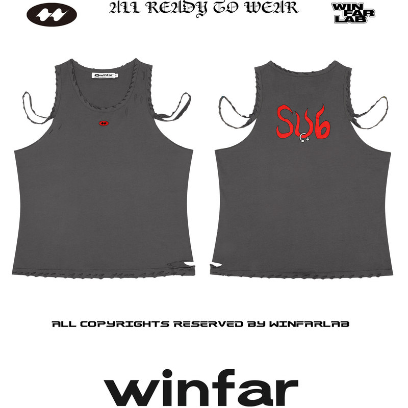 Winfarlab Original Sub Directional Pattern Print Dark Gray Design Sense Deconstructed Sleeveless Vest Unisex