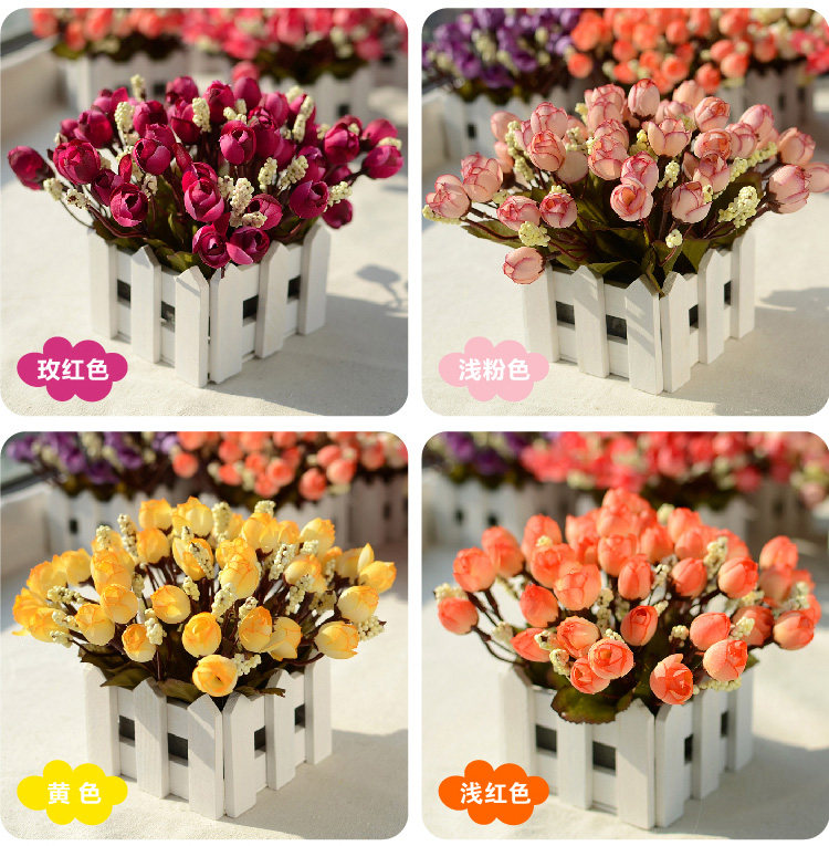 Luojia simulation flower set Wooden fence fake flower decoration Living room decoration Pastoral home decoration ins silk flower