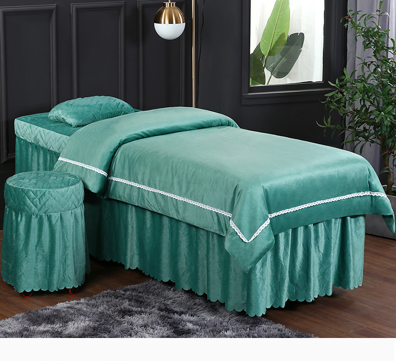 Làm đẹp giường bao gồm bốn bộ nhung pha lê đơn giản Bắc Âu massage gió vật lý trị liệu giường đặt thẩm mỹ viện cao cấp cung cấp tùy chỉnh - Trang bị tấm các mẫu ga giường spa