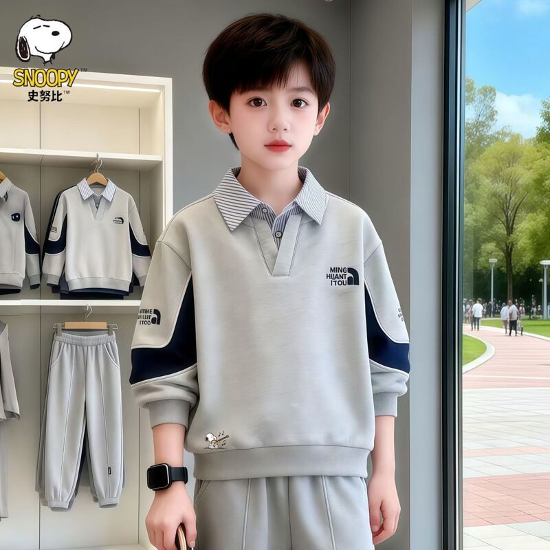 Snoopy Boys' Sweatshirt Autumn and Winter Style, Big Kids Shirt Collar Fake Two-Piece Set, Children's Crew Neck Pullover Top Snoopy Boys' Sweatshirt Autumn and Winter Style, Big Kids Shirt Collar Fake Two-Piece Set, Children's Crew Neck Pullover Top