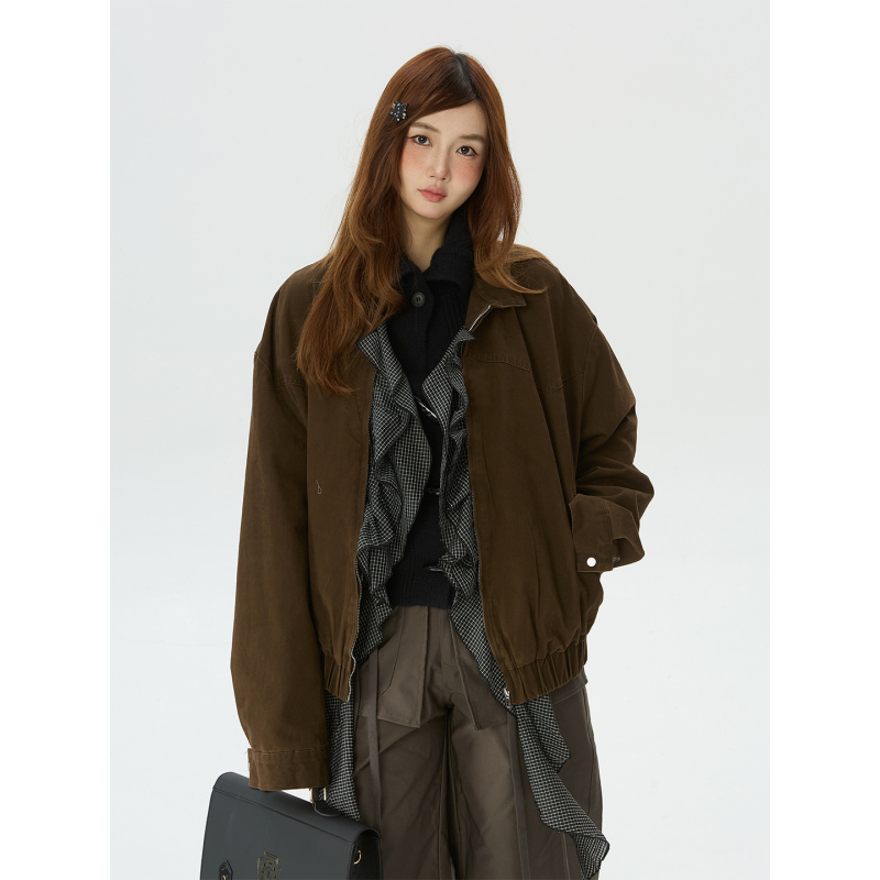 Double L2 American Retro Style Ruffled Detachable Ribbon Jacket for Women New Loose Casual Jacket Top