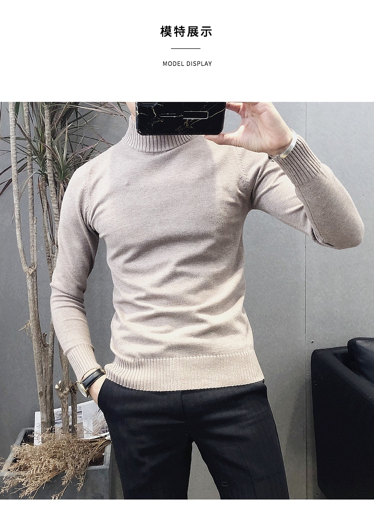 Cat nam 2018 thu đông đa sắc nam áo len cổ tròn đơn giản nửa cao cổ áo đan đáy áo len nam áo len thời trang nam 