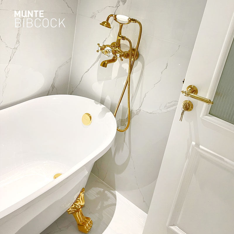 Jade bathtub shower faucet into the wall type cylinder side floor shower brass titanium gold guise tank with water faucet