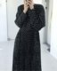 Korea Purchasing 2024 Spring New Style French Loose Retro Pleated Long Skirt Long Sleeve Polka Dot Temperament Dress