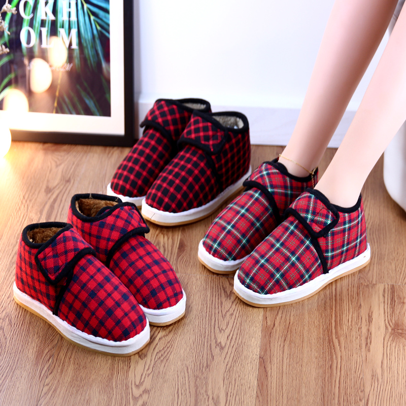 Winter Plus Suede Handmade Cotton Shoes Women Cloth Shoes Middle Aged Couple Striped Home Warm Shoes Boys Cotton Shoes Non-slip Students