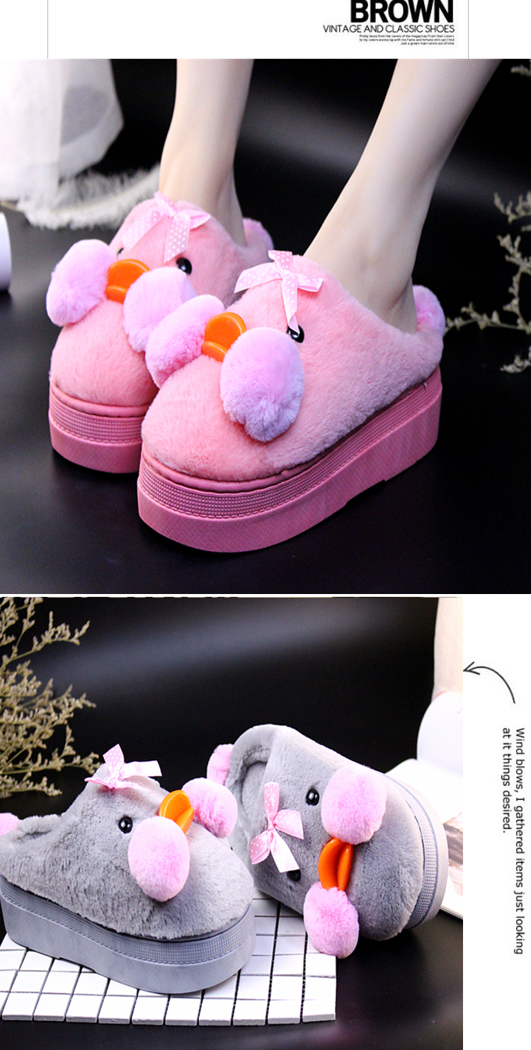 Giày cotton trong nhà giày cao gót nêm chống trượt cho nữ mùa đông có đế dày phiên bản Hàn Quốc của lưới đỏ vịt dễ thương dép nữ thời trang