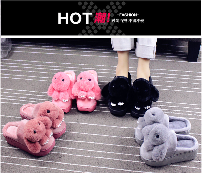 Dép cotton 18 nữ chống trượt dày đáy ấm mùa đông Phiên bản Hàn Quốc của phim hoạt hình thỏ dễ thương giày nhà hoạt hình giày lông mới dép nb