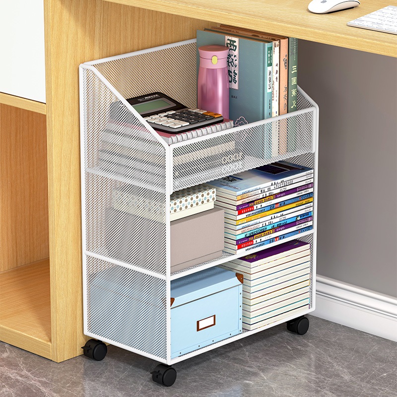 Desk lower shelf desk small cart table bottom bookcase removable with wheel desk next to book file containing cabinet-Taobao