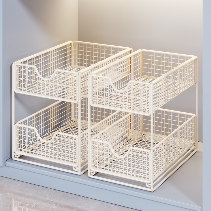Pull-Out Storage Rack for under Sink, Bathroom, Kitchen Cabinet, Inner Cabinet, Layered Rack, Drawer-Type Pull-Out Basket, Pull-Out Storage Basket
