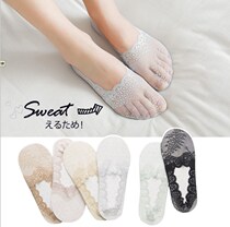 Buy 5 Double Lace Boat Socks Spring Summer Thin anti-slip low Gang Invisible Sox Sox