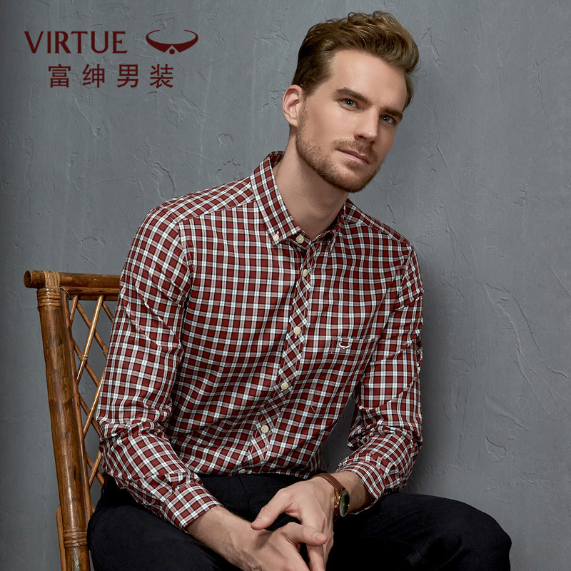 Virtue 富绅 羊毛混纺 男式格子衬衫 天猫优惠券折后￥39包邮（￥168-129）2色可选