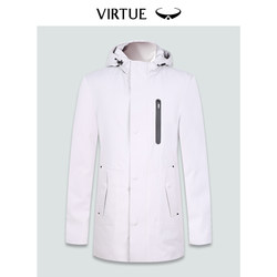 Virtue/Fushen autumn and winter white duck down men's down jacket casual mid-length hooded warm windproof jacket