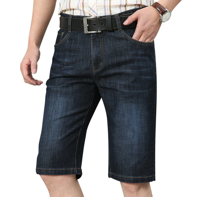 Summer thin washed denim shorts men's loose straight pants elastic large size multi-pocket high waist casual shorts