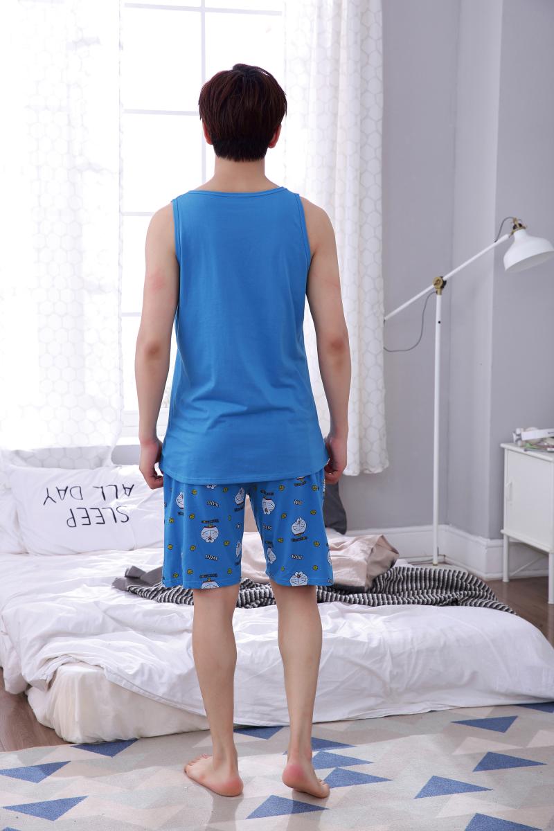 帛 美 美 Mùa hè vài bộ đồ ngủ mèo leng keng người đàn ông và phụ nữ máy cotton ngắn tay mèo 哆 啦 Một bộ đồ dịch vụ nhà mơ ước đồ bộ mặc nhà bằng vải thun
