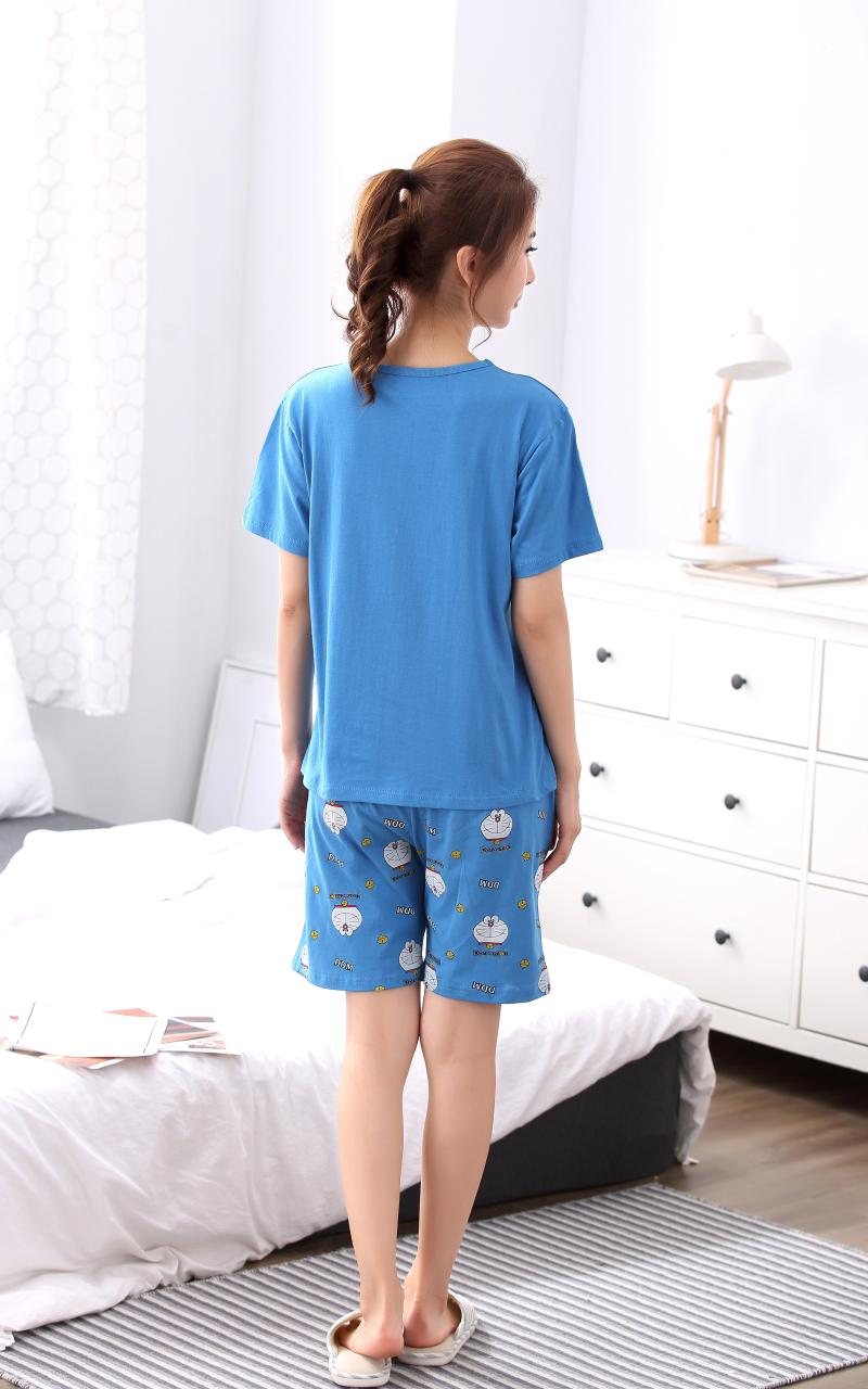 帛 美 美 Mùa hè vài bộ đồ ngủ mèo leng keng người đàn ông và phụ nữ máy cotton ngắn tay mèo 哆 啦 Một bộ đồ dịch vụ nhà mơ ước đồ bộ mặc nhà bằng vải thun