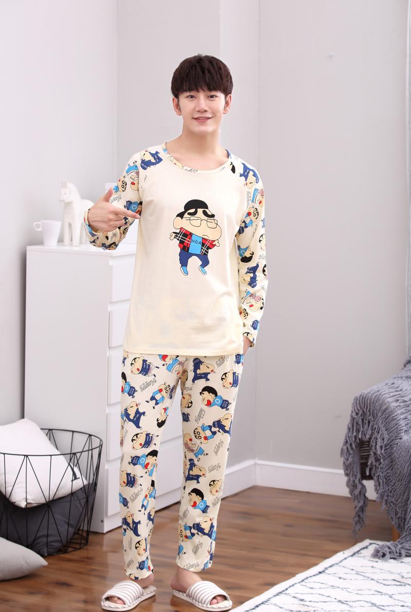 Bộ đồ ngủ đôi Crayon Shinchan nam và nữ mùa xuân và mùa thu dài tay phiên bản Hàn Quốc của cotton lỏng kích thước lớn phù hợp với dịch vụ nhà sinh viên bộ đẹp cho cặp đôi