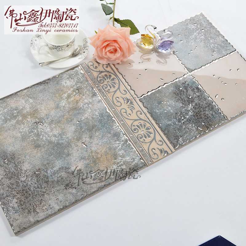 Dark green powder room tiles 300x300 cast gold tiles Bathroom non-slip K gold floor tiles Kitchen wall tiles cast crystal tiles