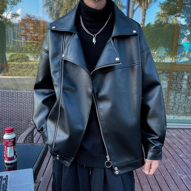 Men's Leather Jacket, Winter, High-End American Style, Cool and Handsome, Fleece-Lined and Thickened, Men's Biker Leather Jacket, Men's Winter Fashion