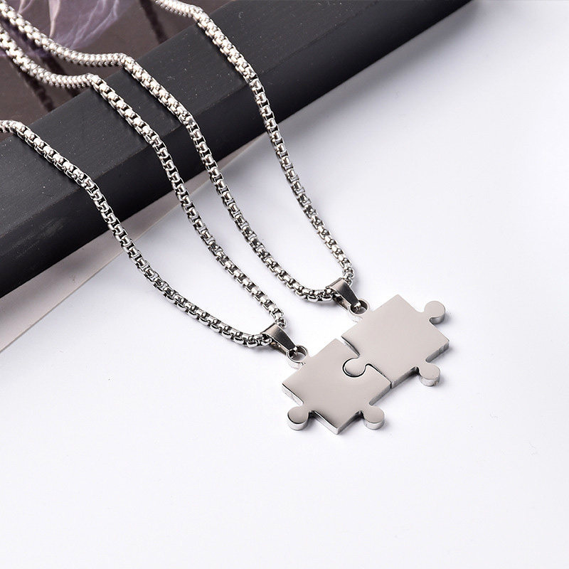 Couple jigsaw puzzle sweater titanium steel necklace adornment trendy brand jewelry hip-hop chain student street dance personality wear fashion chain