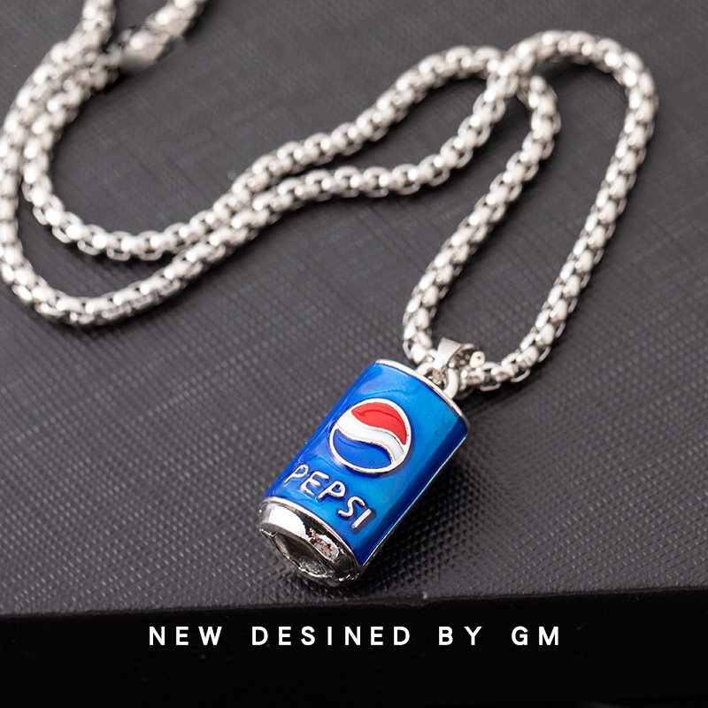Titanium Steel Necklace Pepsi Bottle Net Red Bungee Pendant Accessories Hanging Jewelry Couples Versatile Hip Hop Trendy People Chain