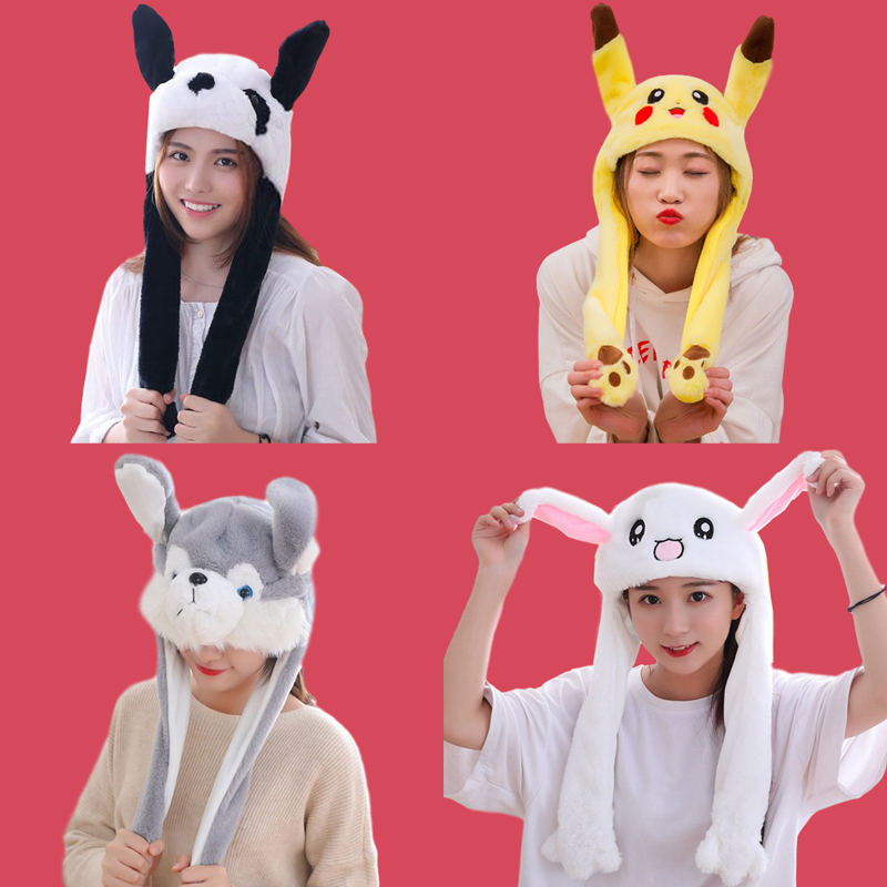 Tikyin Same Autumn and Winter Children's Net Red Cute Pikachu Panda Pinch a little rabbit's ear hat will move