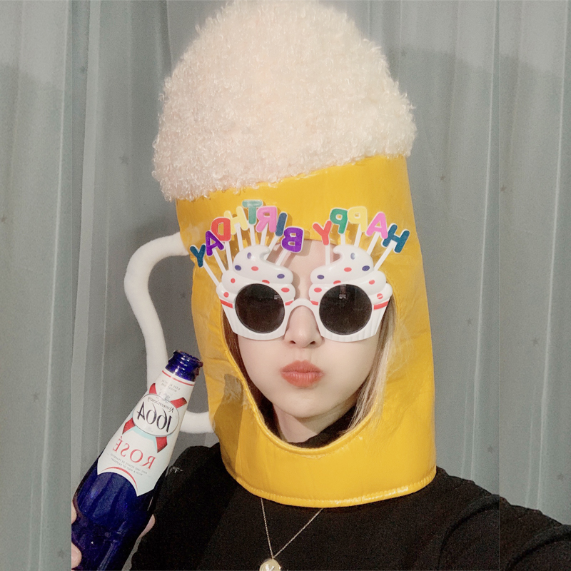 Beer headgear mug sand sculpture hat cartoon funny ins net red vibrato selfie props cute female doll