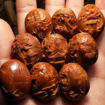 Pure handmade full carved double-sided relief olive core carved hand string Suzhou garden landscape eight immortals 22 seeds men