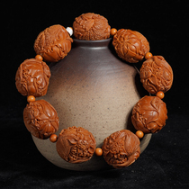 Olive nuclear hand string God of wealth Zhoushan Su Gong famous teacher hand carved eight roads to Caiwen play mens and women bracelet olive Hu