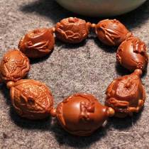 Olive core Sunangong pure hand carved handle pot Boutique Olive core teapot Mens text play hand string bracelet