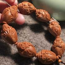 Olive core Sunangong pure hand carved original skin God of wealth hand string 20 seeds mens text play hand string bracelet