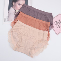 Playful Seamless Briefs Female Pure Cotton Antibacterial Crotch Lace Mid Waist Triangle Pants Summer Thin student pure color shorts head