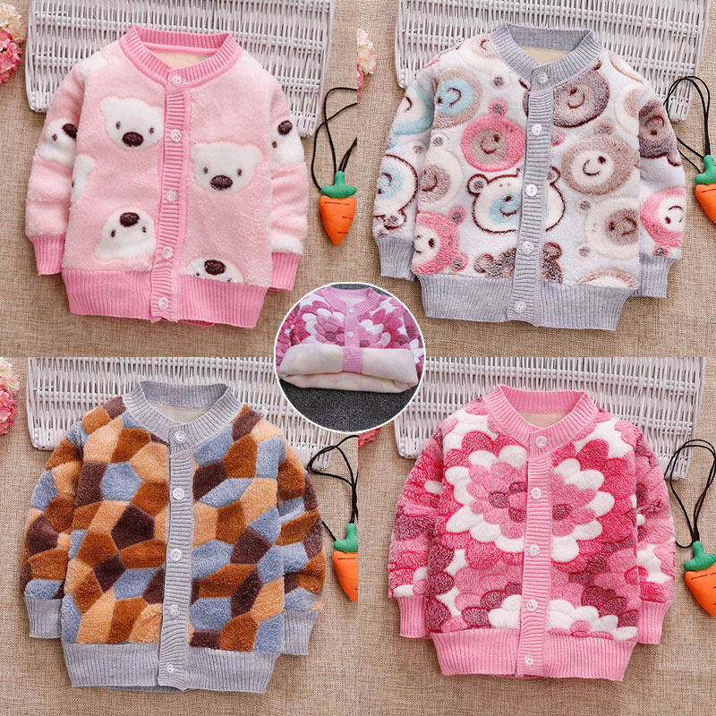Korean version of small and medium-sized children's thin fleece cardigan boys and girls autumn and winter baby baby little girl foreign style all-match coat