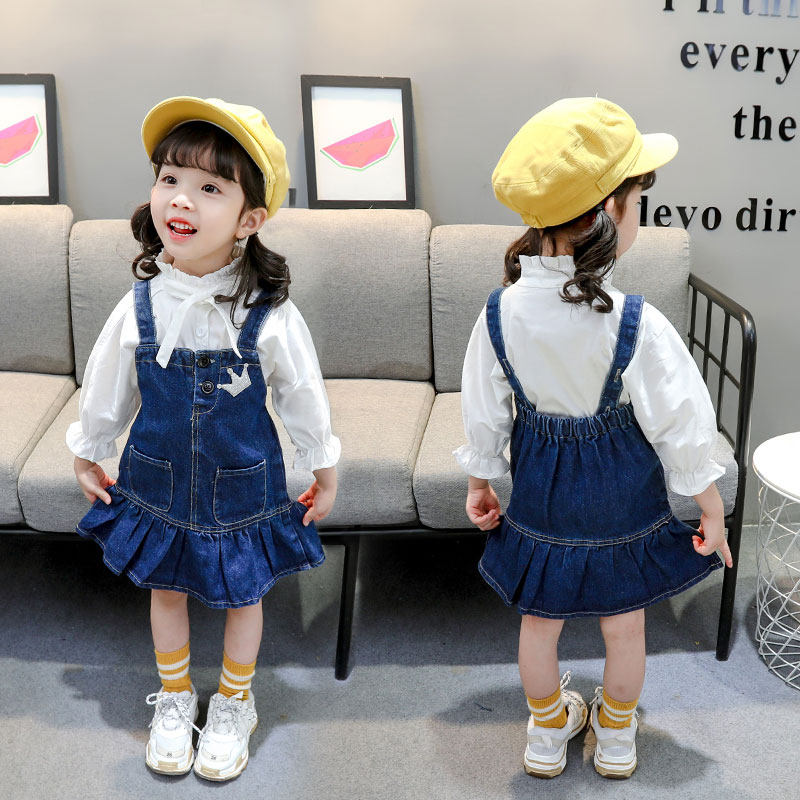 2021 girls' children's clothing baby 01 23 years old children's skirt summer denim skirt suspender skirt spring and autumn dress suit