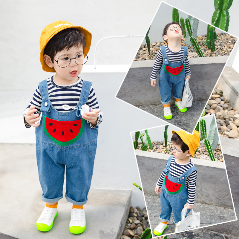 Baby denim suspender trousers 2020 spring and autumn clothing girls and boys suspenders children's trousers going out single trousers