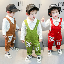2019 spring childrens bib pants baby corduroy corduroy trousers baby thin section childrens clothing can be opened crotch Siamese