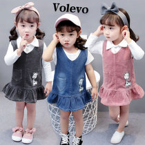 2021 childrens clothing girls autumn denim suspender skirt baby vest skirt childrens suspender skirt 0-4 years old dress