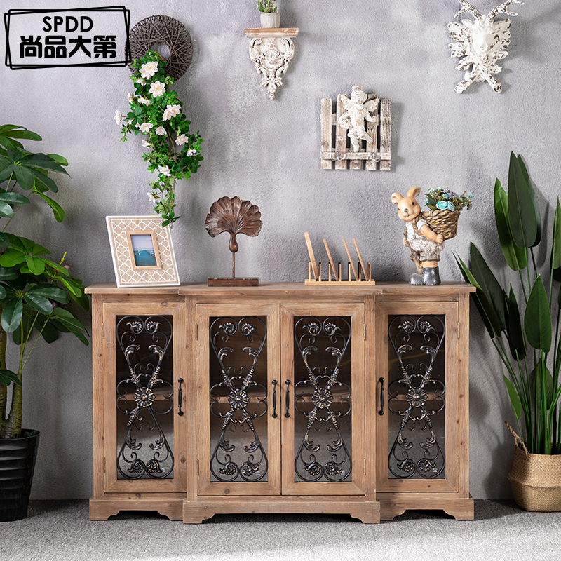 Retro American Dining Cabinet Hyun Guan Cabinet Folk Sleeping in old TV Cabinet Solid Wood Carved Wall Decoration Living-room Bedroom Containing Cabinet