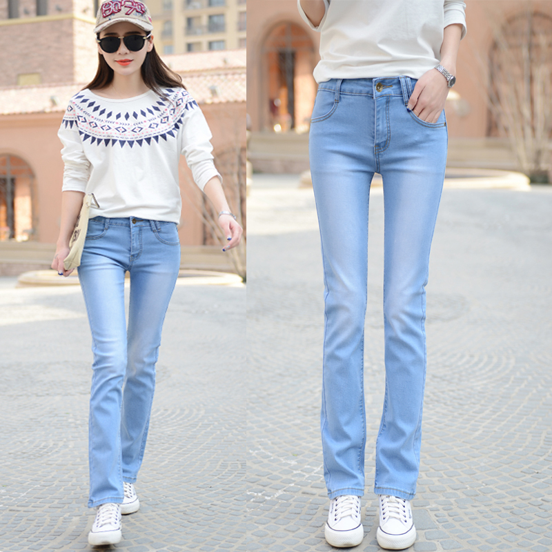 Light-Colored Straight-Leg Jeans for Women, New Spring and Autumn Style, Loose Fit, Slimming, Fashionable, Trendy, Stretchy Cigarette Jeans for Women