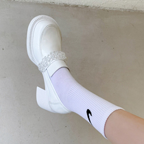 Retro Mary Jane shoes Womens new coarse heel Inn wind white small leather shoes 100 lap jk crystal high heel single shoe