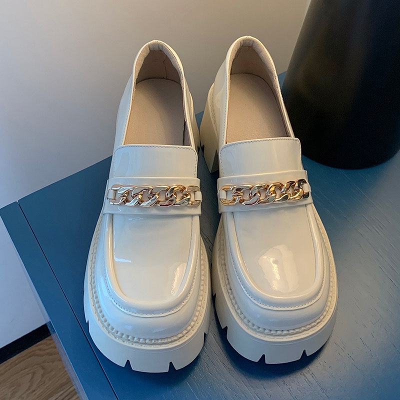 2021 new British style beige small leather shoes women's one-foot thick-soled loafers leather platform sole women's shoes